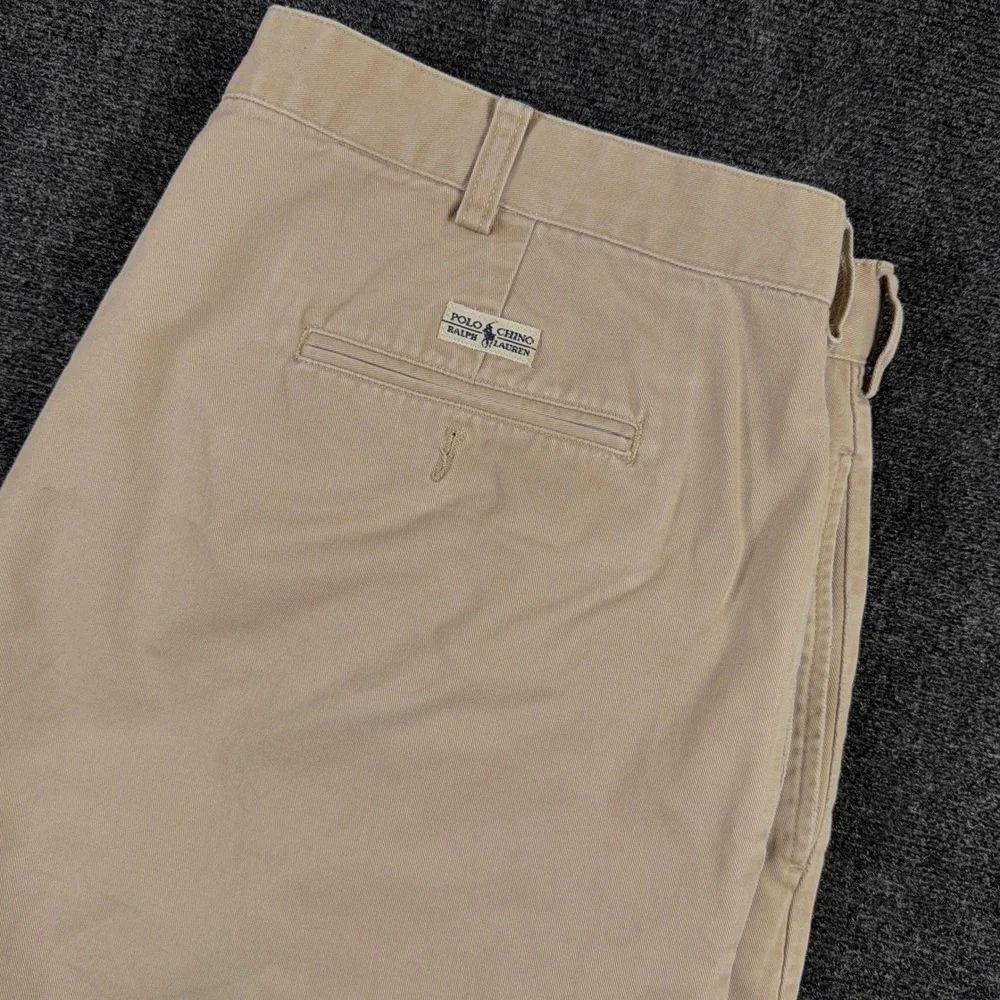 Polo Ralph Lauren Chino Shorts Pleated Cotton Twill 42 Khaki Tan Mens Casual‎